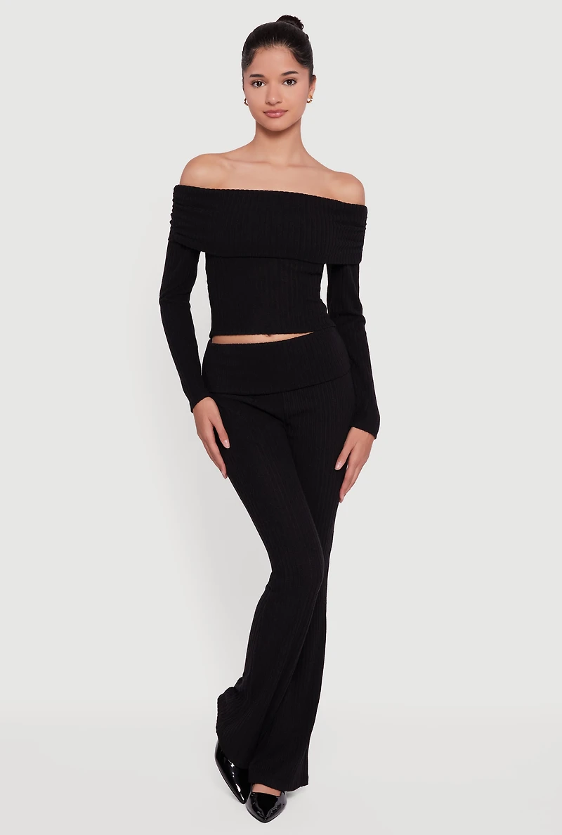 Off the Shoulder Long Sleeve Brushed Knit Top