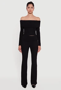 Off the Shoulder Long Sleeve Brushed Knit Top