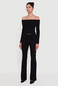 Off the Shoulder Long Sleeve Brushed Knit Top