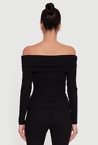 Off the Shoulder Long Sleeve Brushed Knit Top
