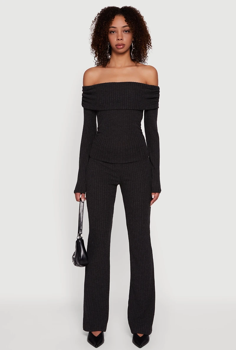 Off the Shoulder Long Sleeve Brushed Knit Top