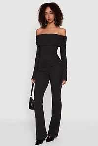 Off the Shoulder Long Sleeve Brushed Knit Top