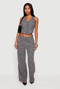 Houndstooth Plaid Cropped Button Front Blazer Vest