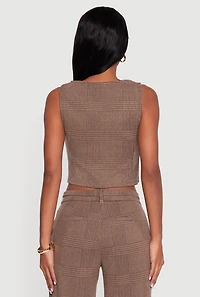 Houndstooth Plaid Cropped Button Front Blazer Vest