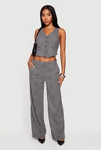 Womens Houndstooth Plaid Straight Leg Dress Pants, Grey,