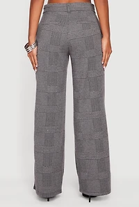 Womens Houndstooth Plaid Straight Leg Dress Pants, Grey,