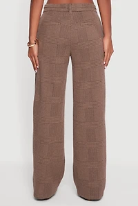 Houndstooth Plaid Straight Leg Dress Pants