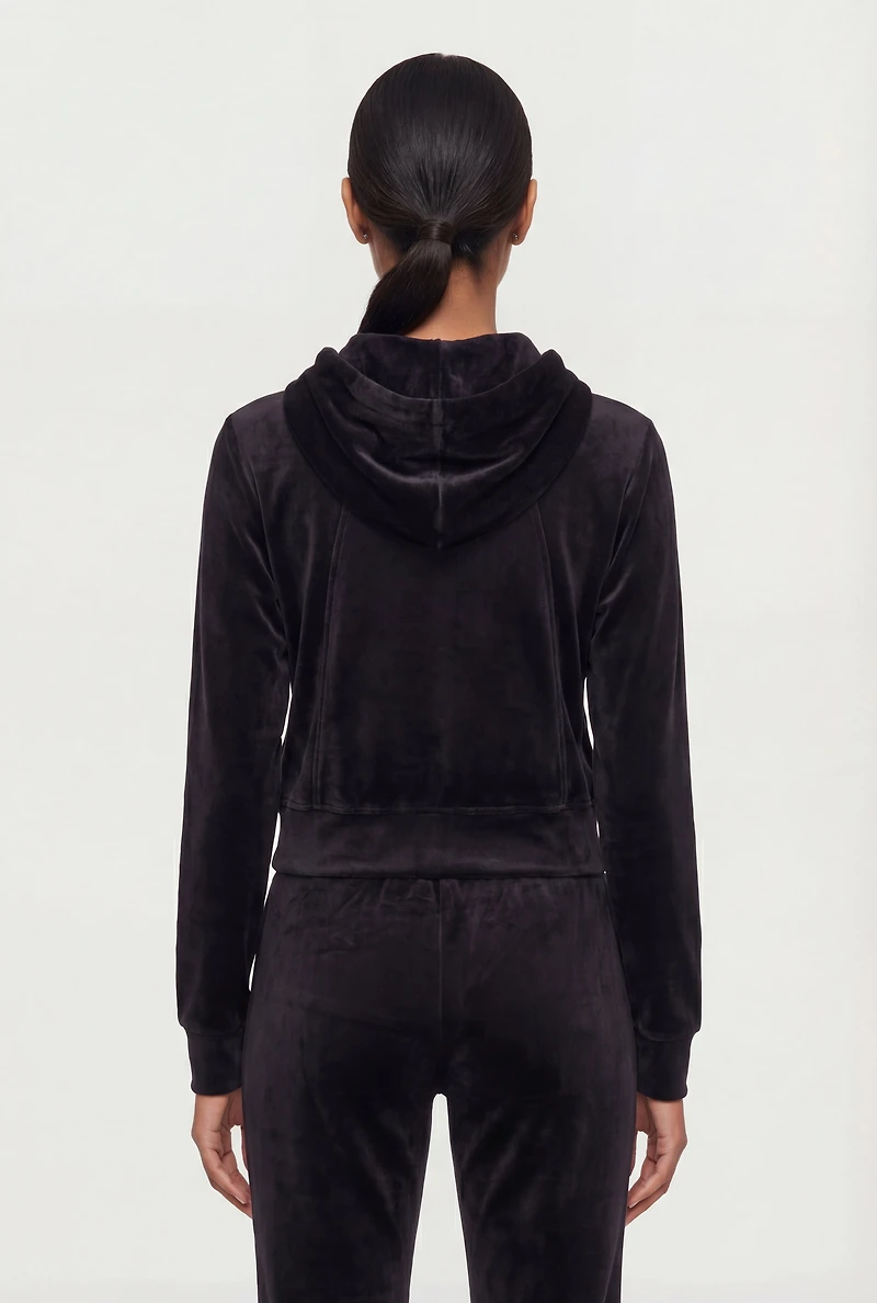 Solid Velour Zip Front Hoodie