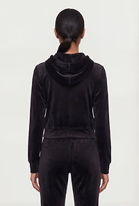 Solid Velour Zip Front Hoodie