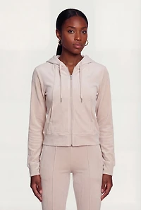 Solid Velour Zip Front Hoodie