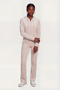 Solid Velour Zip Front Hoodie