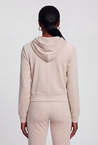 Solid Velour Zip Front Hoodie