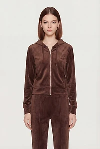 Solid Velour Zip Front Hoodie