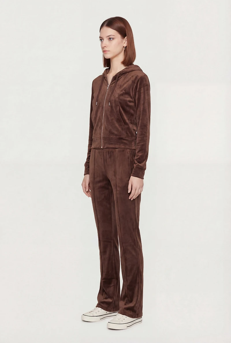 Velour Pintuck Flare Leg Pants