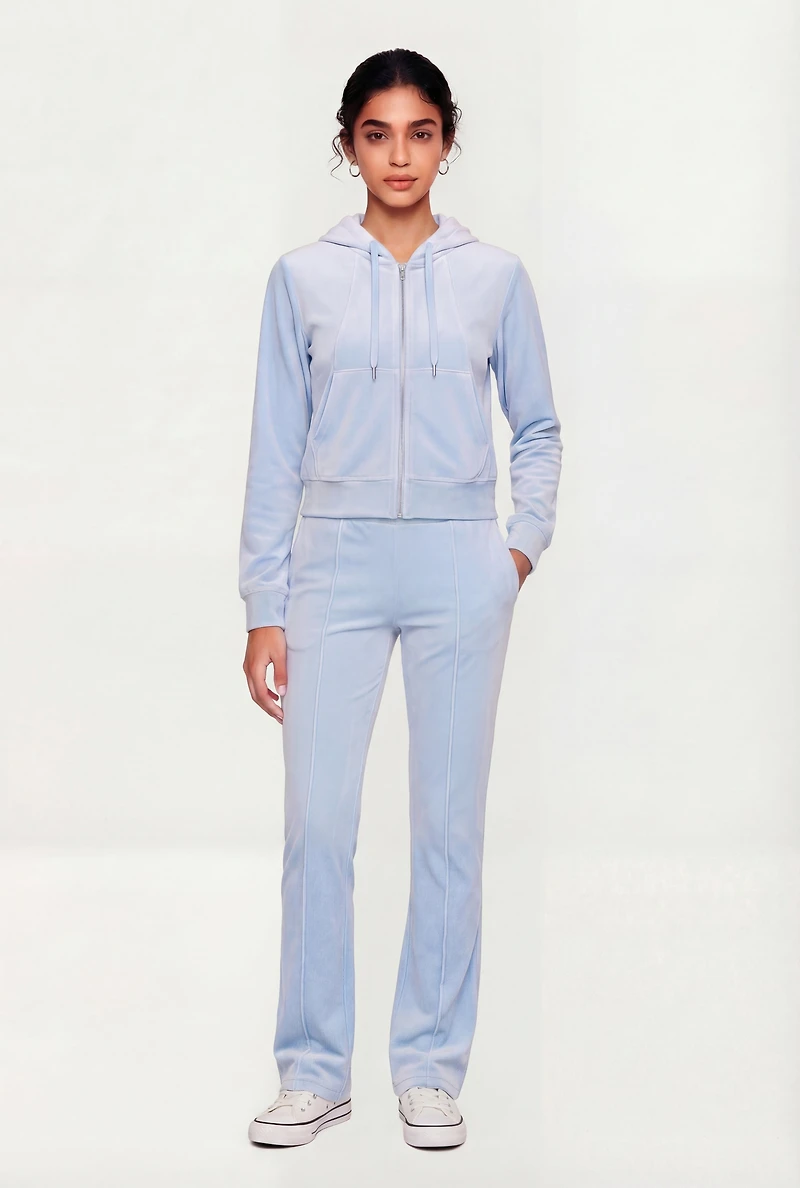 Velour Pintuck Flare Leg Pants