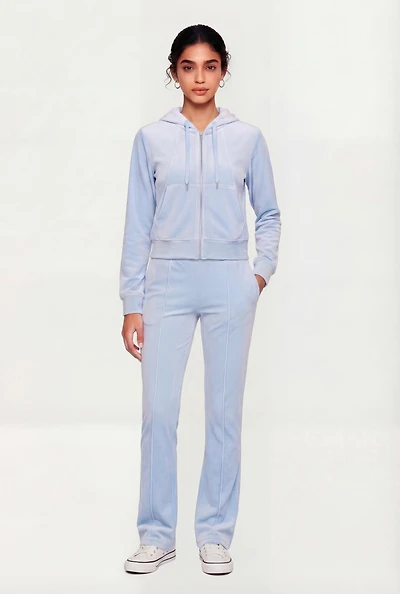Velour Pintuck Flare Leg Pants