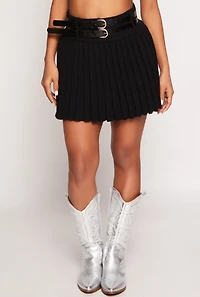 Womens Haute Monde Double Belted Knit Pleated Skirt, S