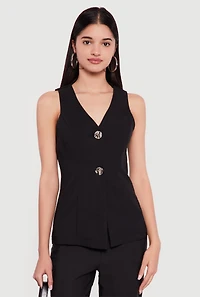 Crepe Knit Metallic Button Front Waistcoat