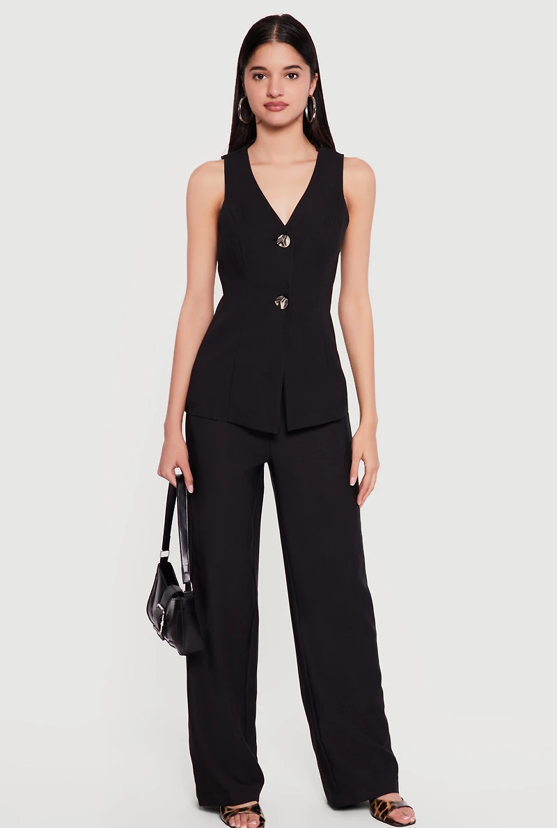 Crepe Knit Metallic Button Front Waistcoat