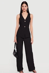 Crepe Knit Metallic Button Front Waistcoat