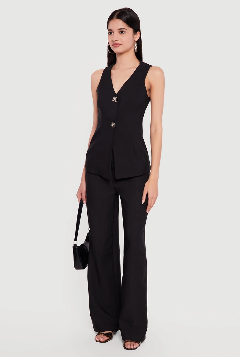 Crepe Knit Metallic Button Front Waistcoat