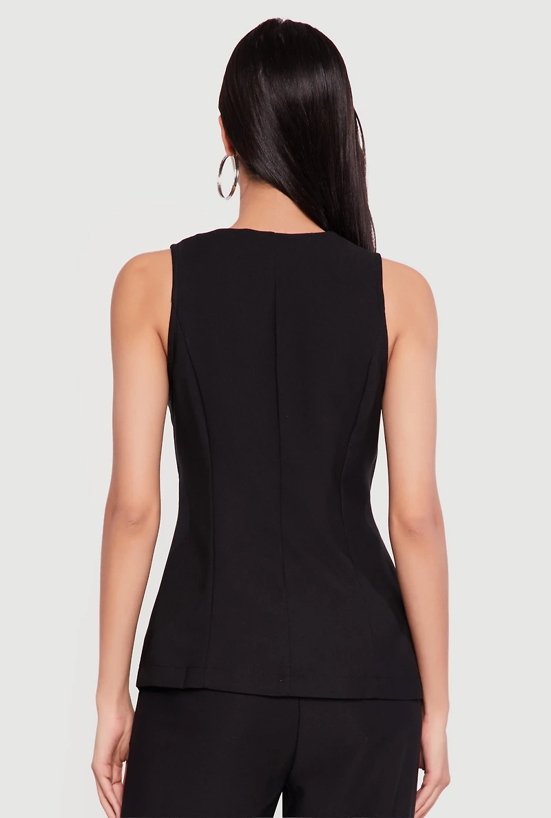 Crepe Knit Metallic Button Front Waistcoat