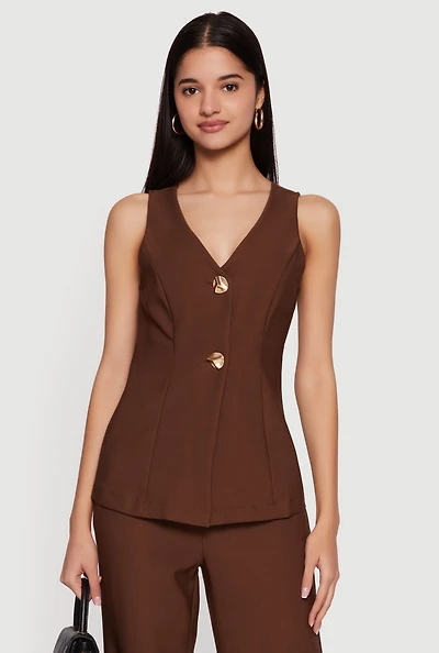 Crepe Knit Metallic Button Front Waistcoat