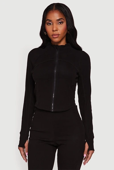 Brushed Knit Mock Neck Zip Front Sweatshirt