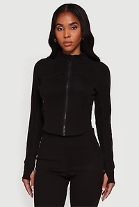 Brushed Knit Mock Neck Zip Front Sweatshirt