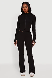 Brushed Knit Mock Neck Zip Front Sweatshirt