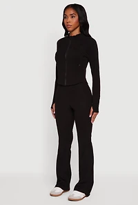 Brushed Knit Mock Neck Zip Front Sweatshirt