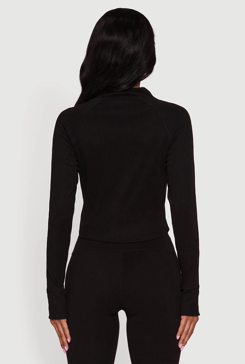 Brushed Knit Mock Neck Zip Front Sweatshirt