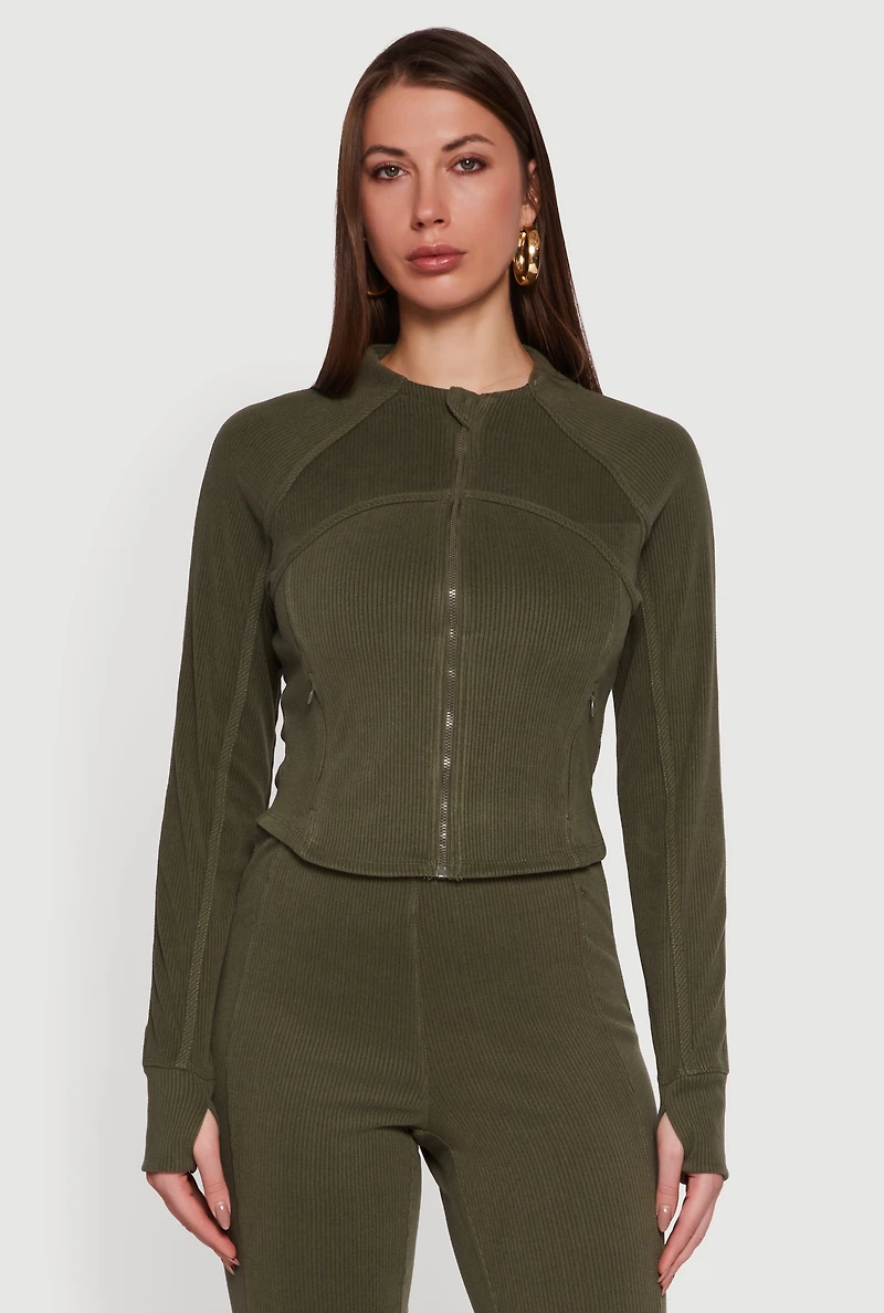 Brushed Knit Mock Neck Zip Front Sweatshirt