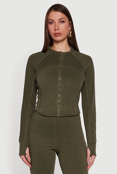 Brushed Knit Mock Neck Zip Front Sweatshirt