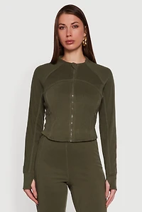Brushed Knit Mock Neck Zip Front Sweatshirt