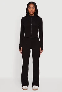 Womens Brushed Rib Knit Slim Straight Casual Pants,