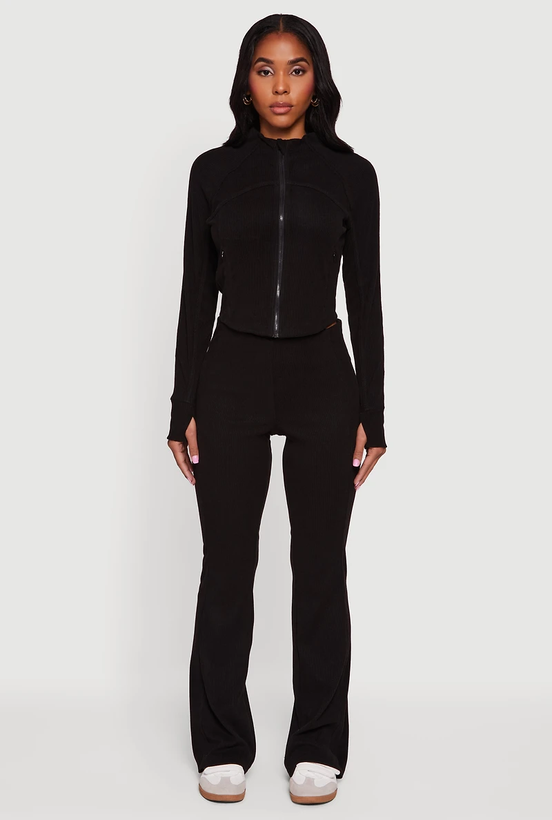 Brushed Rib Knit Slim Straight Casual Pants