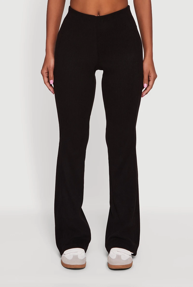 Brushed Rib Knit Slim Straight Casual Pants