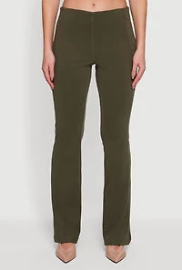 Womens Brushed Rib Knit Slim Straight Casual Pants, Green, Size L