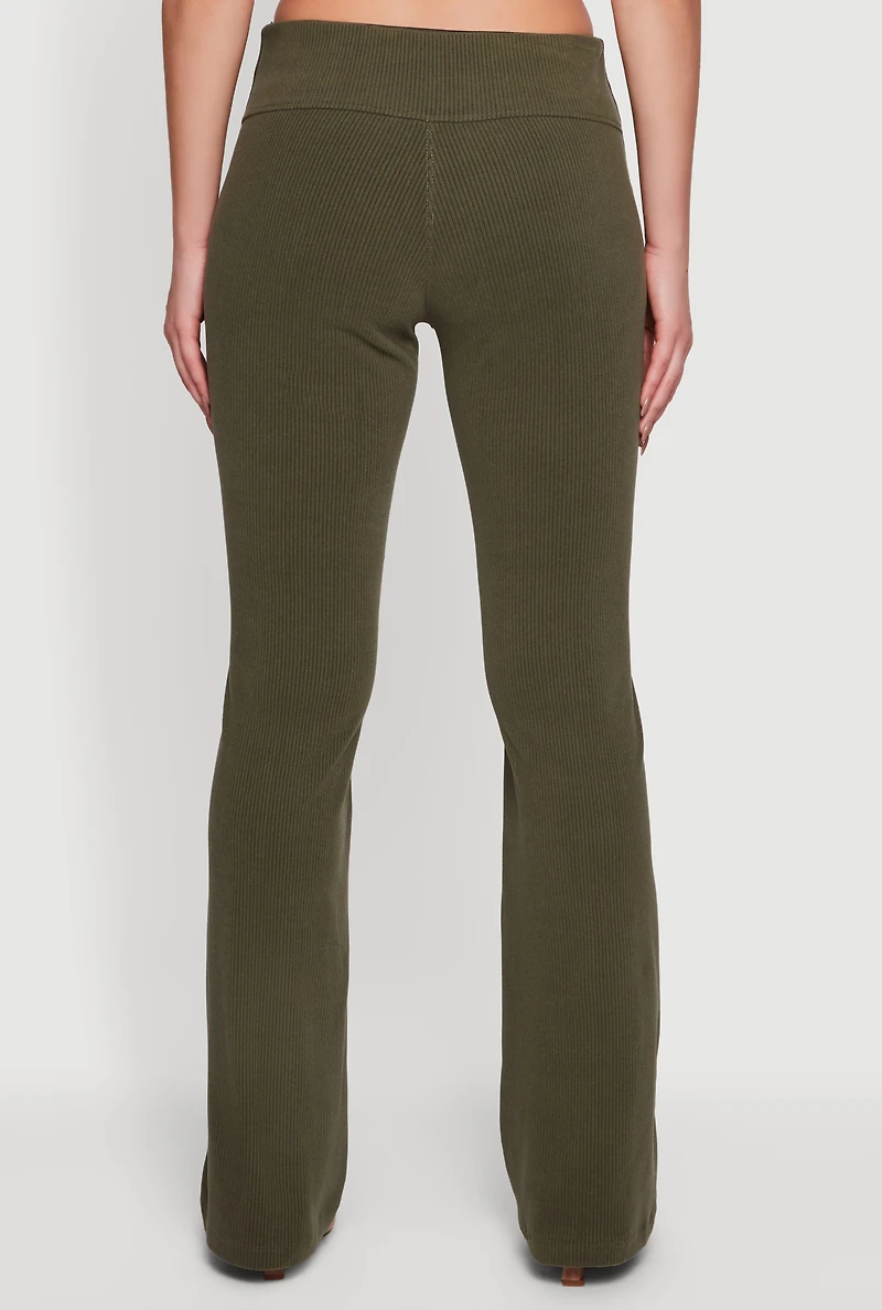 Womens Brushed Rib Knit Slim Straight Casual Pants, Green, Size L