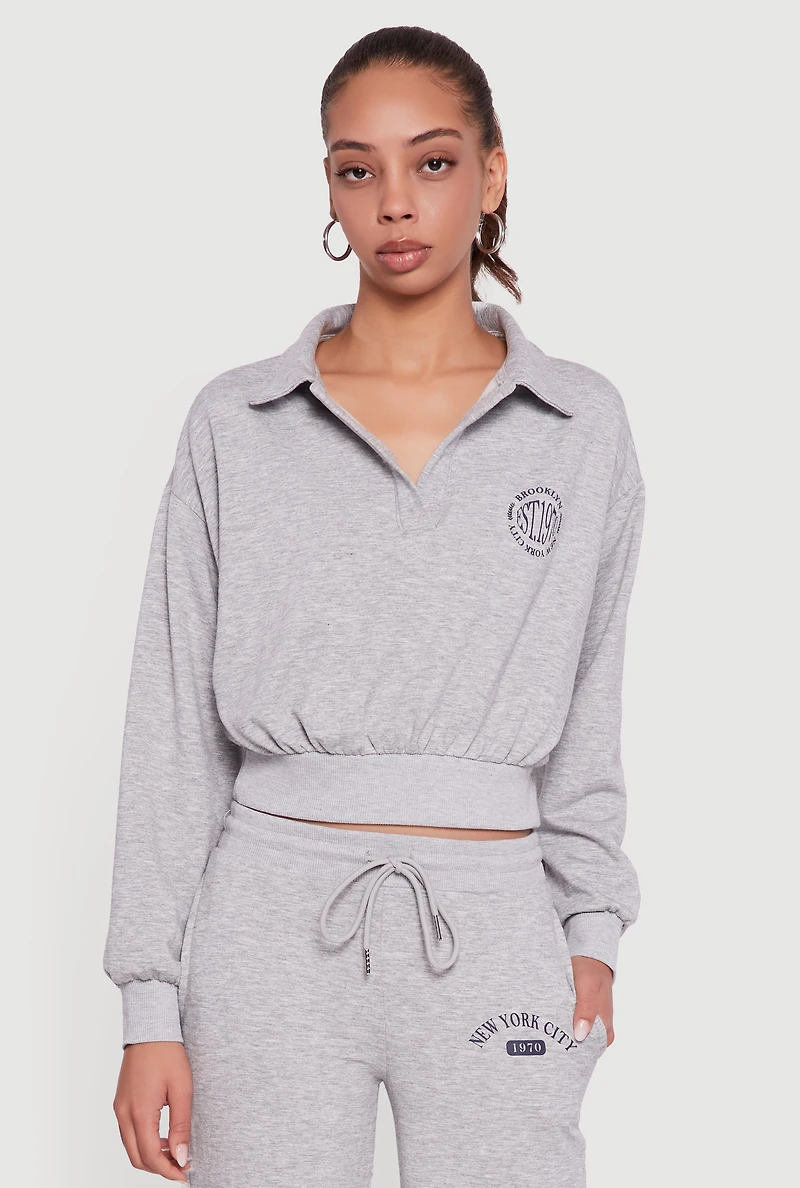 Womens Cropped Brooklyn NY Graphic Sweatshirt, Grey, Size XL