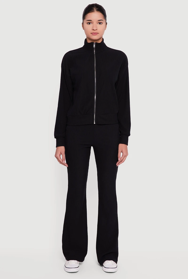 Brushed Rib Knit Zip Front Sweater