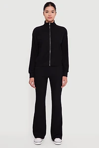 Brushed Rib Knit Zip Front Sweater
