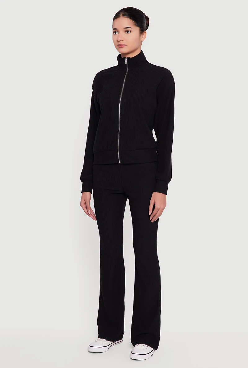 Brushed Rib Knit Zip Front Sweater