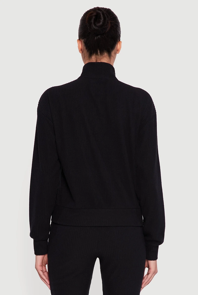 Brushed Rib Knit Zip Front Sweater
