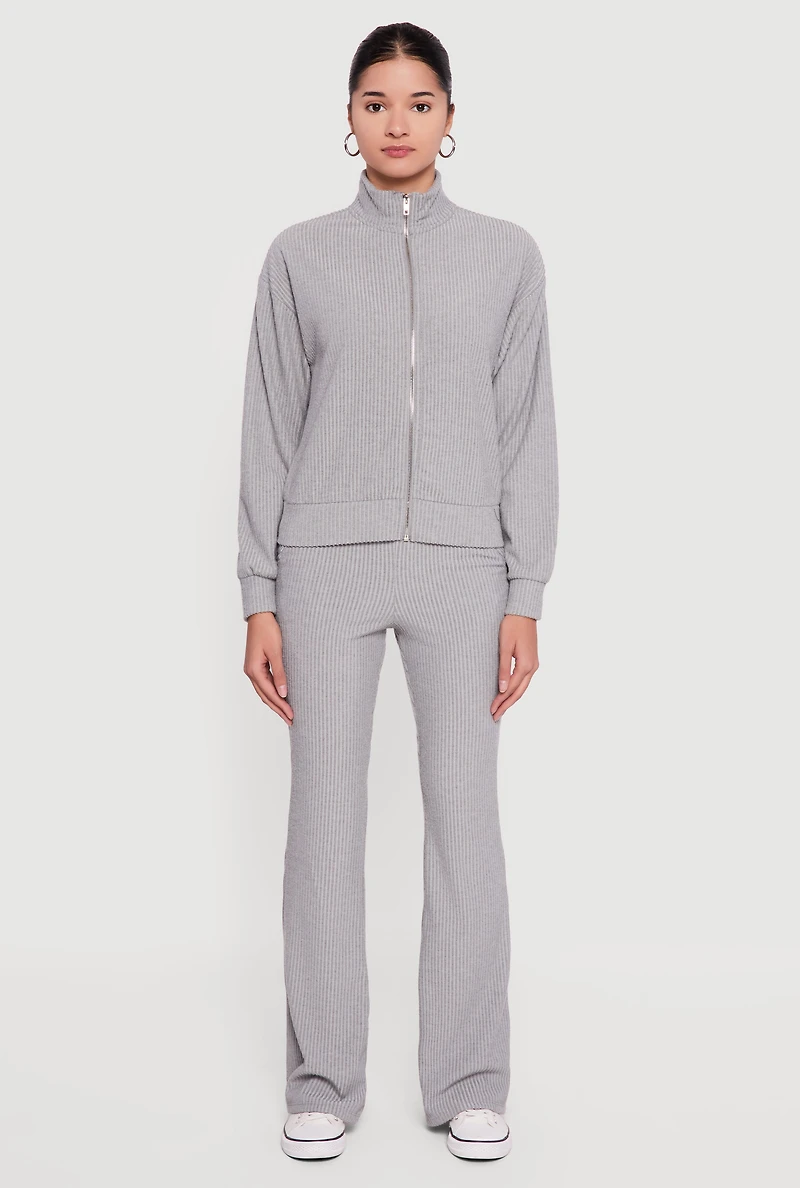 Brushed Rib Knit Zip Front Sweater