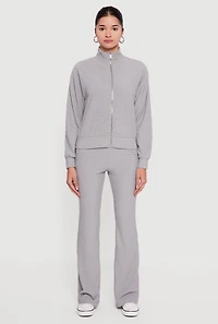 Brushed Rib Knit Zip Front Sweater