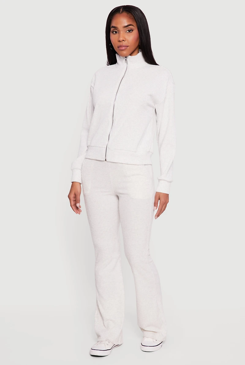 Brushed Rib Knit Zip Front Sweater