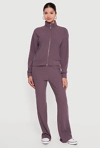 Brushed Rib Knit Zip Front Sweater