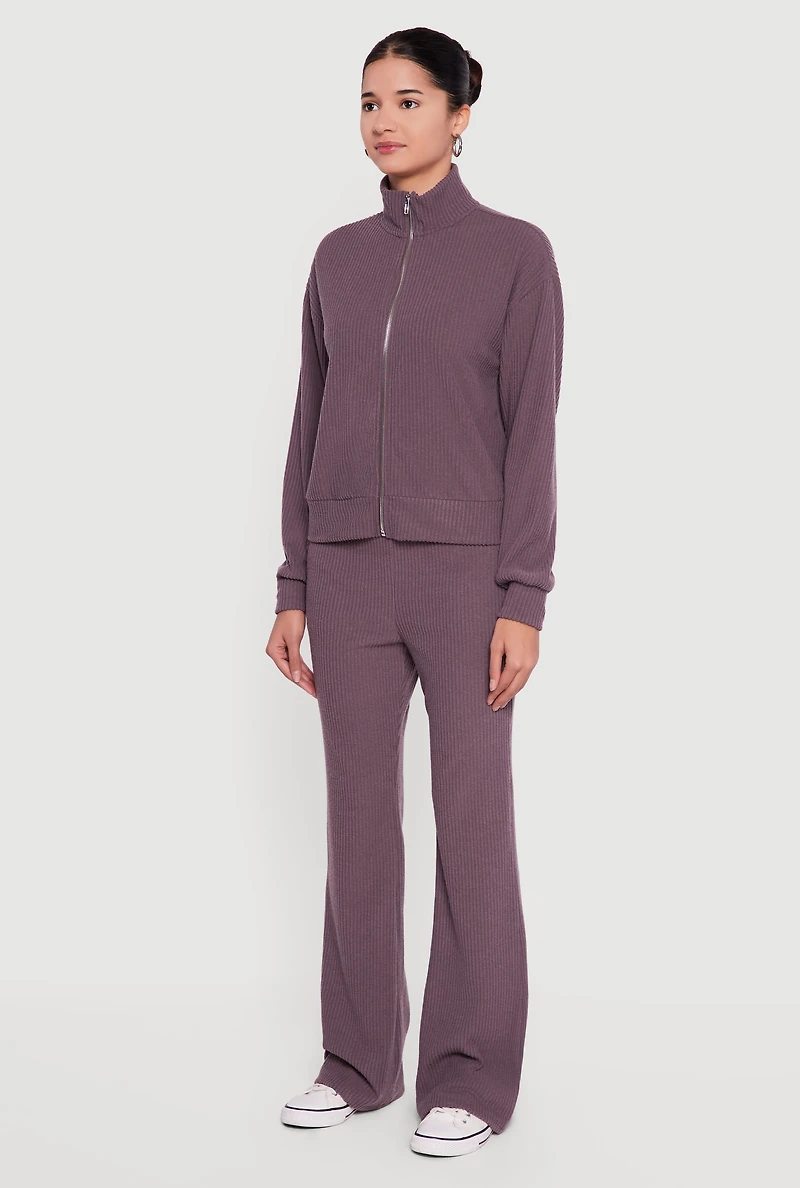 Brushed Rib Knit Zip Front Sweater